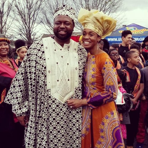 Blayne celebrating Wakanda Day with her husband, James