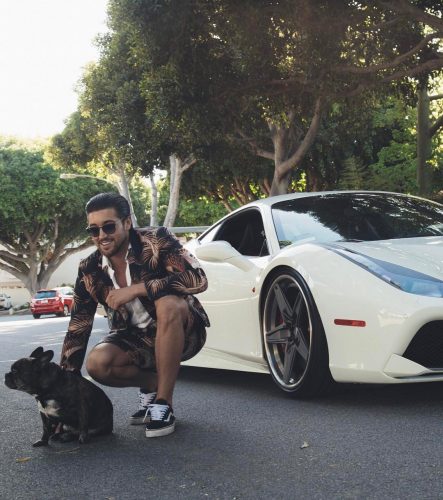 Jeffrey Wittek with his car and dog