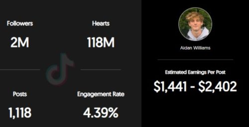 Aidan Williams estimated TikTok earning