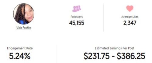 Princess Misty estimated Instagram earning