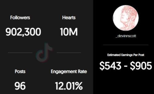 Devin Scott estimated TikTok earnings per sponsored post