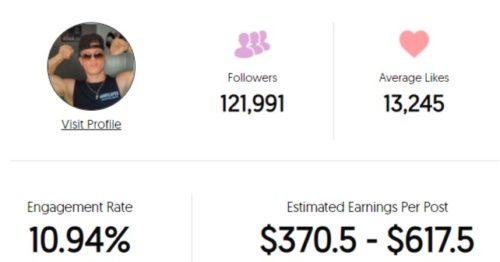 Nick Cassano estimated Instagram earnings per sponsored post