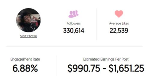 Mar McCoy estimated Instagram earnings per sponsored post