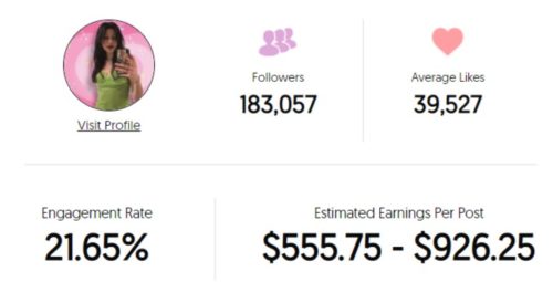 Renee Bellerive estimated Instagram earnings per sponsored post
