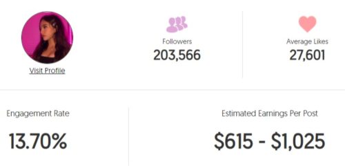 Sophie's estimated Instagram earning