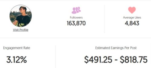 Mason Coutinho estimated Instagram earning