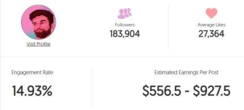 Snickle's estimated Instagram earning