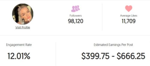 Lauren's estimated Instagram earning