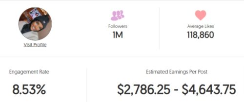 Halima's estimated Instagram earning