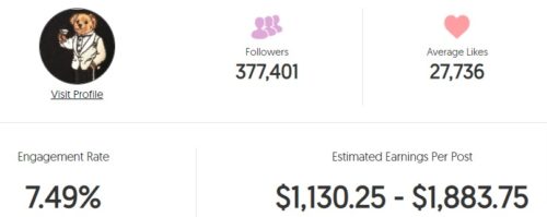 Regina's estimated Instagram earning