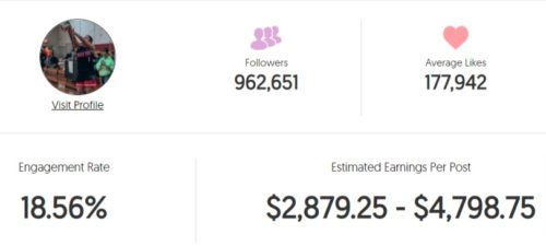 Jaden's estimated Instagram earning