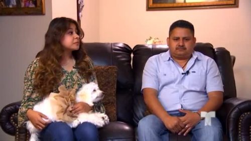 Diana Salguero with her father and dog