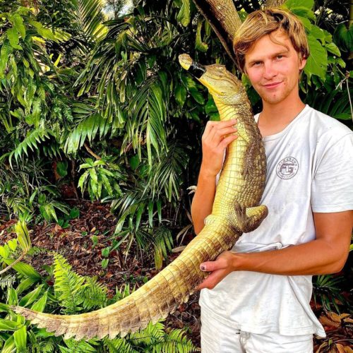 Garrett Galvin with a baby alligator