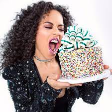 Yolanda Gampp eating a cake