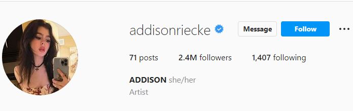 Addison's Instagram profile