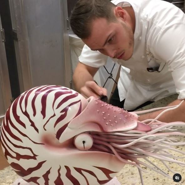 Amaury Guichon is working on his chocolate art