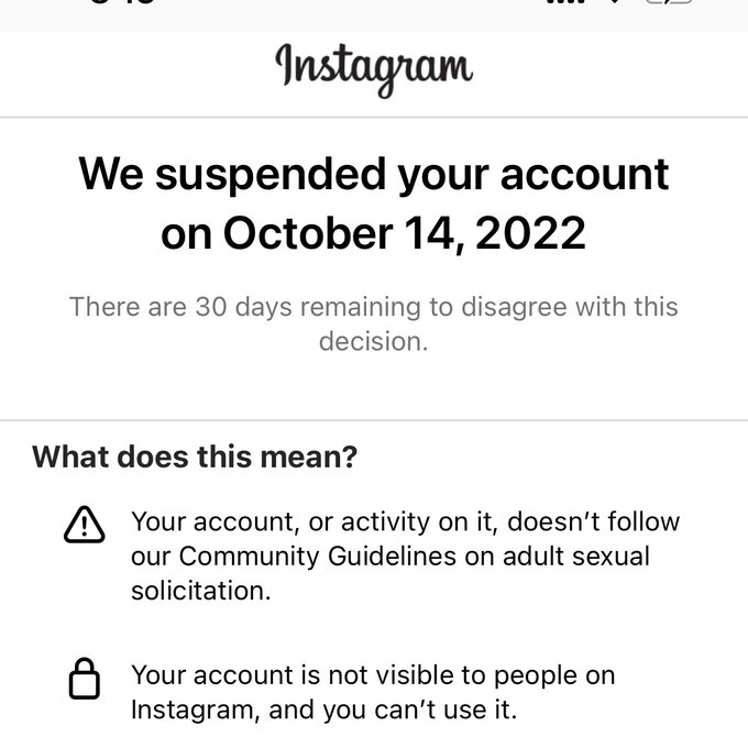 Ashley Lane Instagram account suspension