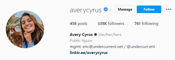Avery's Instagram profile
