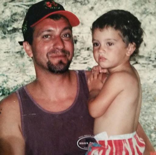 Childhood photo of Sterling with his dad Tim Weatherford