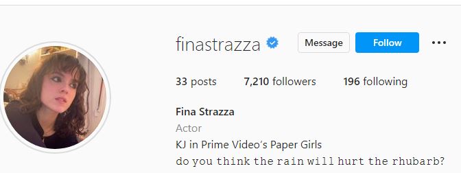 Fina's Instagram account