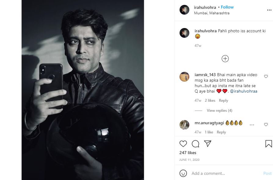 First Instagram post of Rahul Vohra