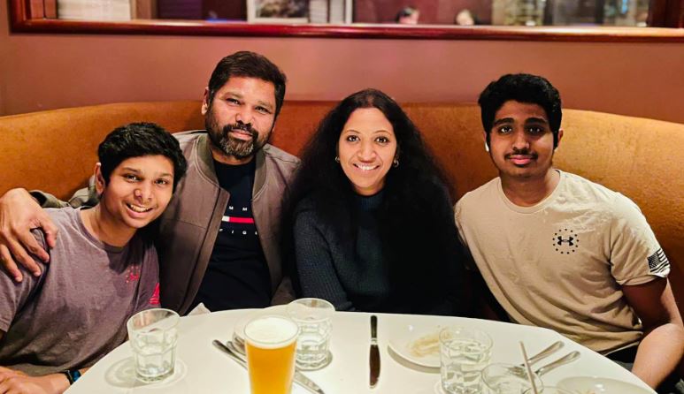 Girish Mathrubootham with his wife and kids