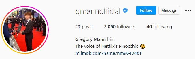 Gregory's Instagram account