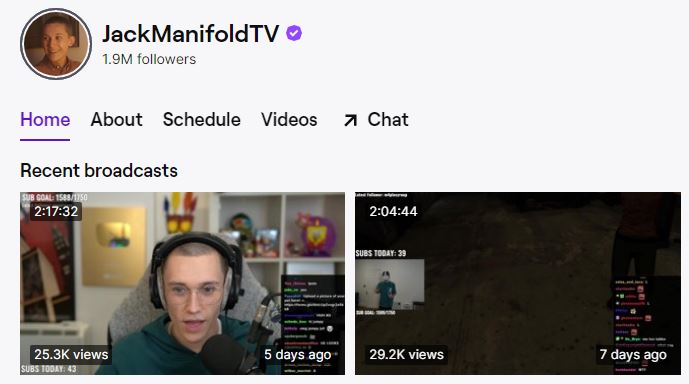 Jack Manifold Twitch channel