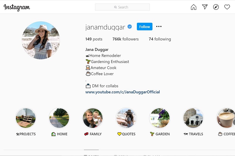 Jana Duggar Instagram account