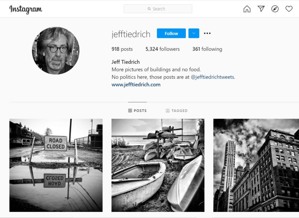 Jeff Tiedrich personal Instagram account