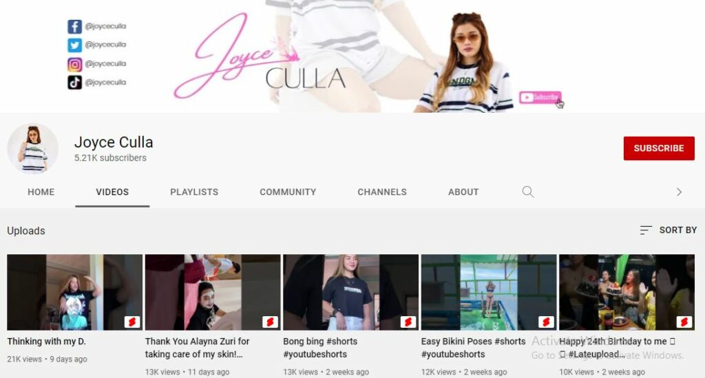 Joyce Culla's Youtube account