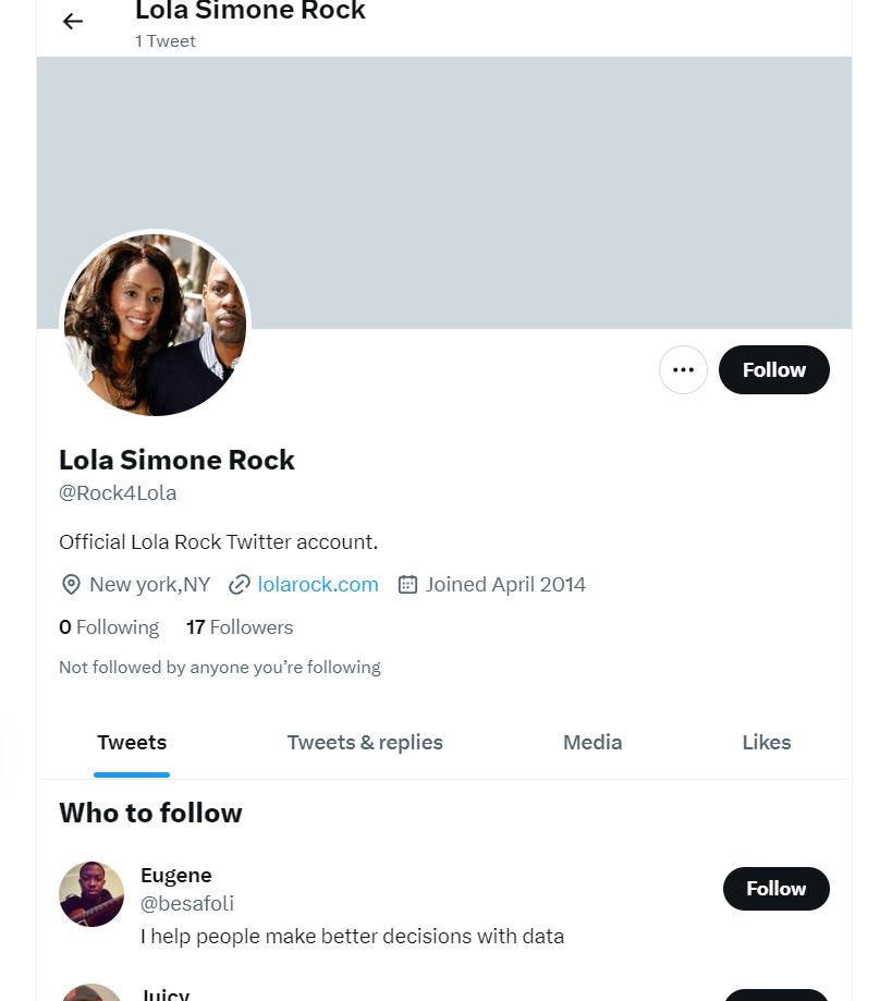 Lola Simone Rock's Twitter profile