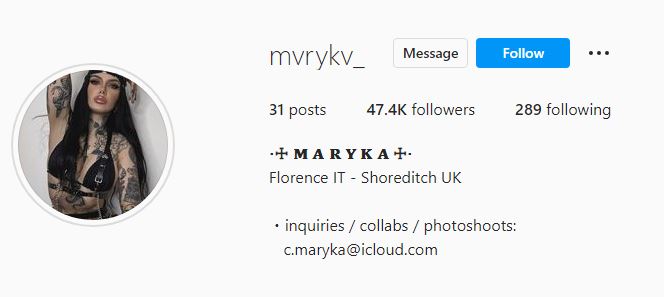 Maryka's Instagram account