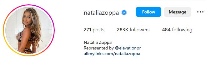 Natalia's Instagram account