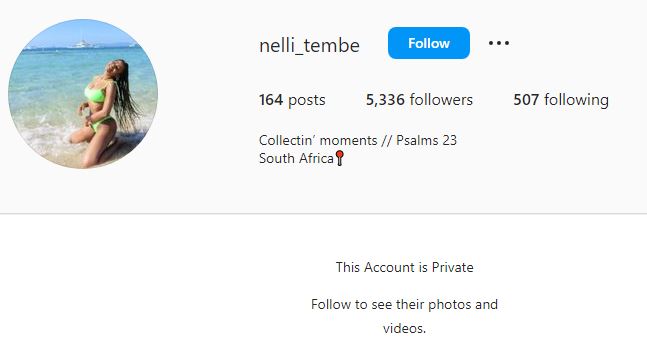 Nellie Tembe's Instagram account