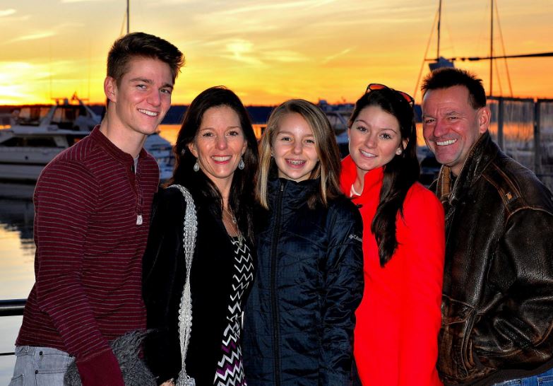 Nico Greetham with his father mother and sisters