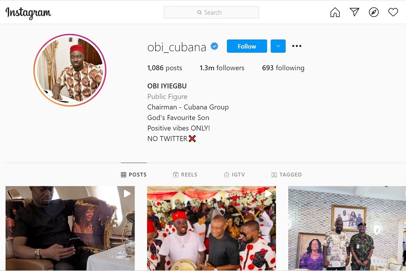 Obi Cubana's Instagram account