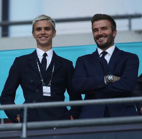 Romeo Beckham with his father David Beckham