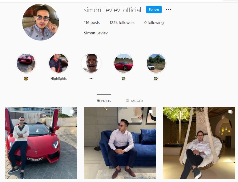 Simon Leviev's Instagram account