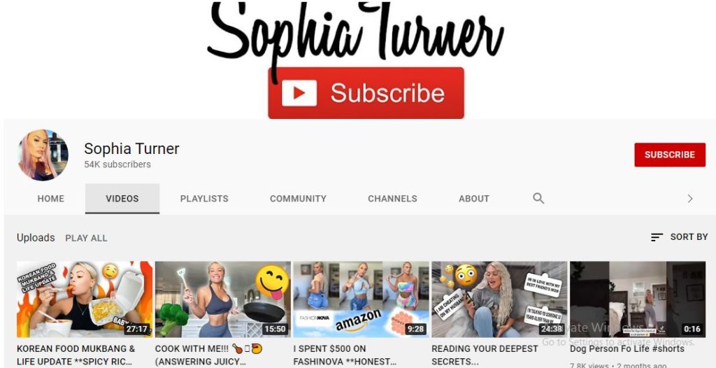 Sophia Turner's Youtube channel