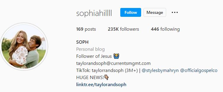 Sophia's Instagram account