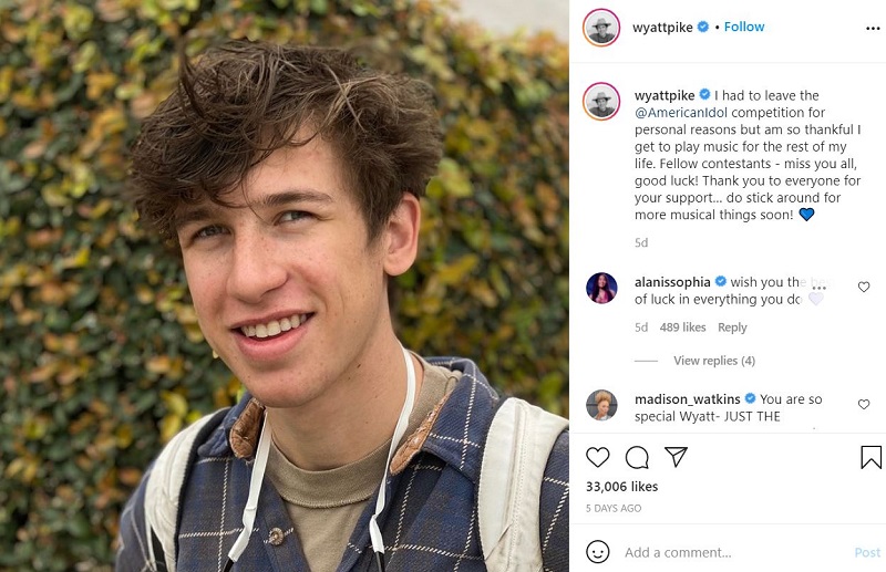 Wyatt Pike made a post on his Instagram account where he told the reason of his departure from American Idol Season 19