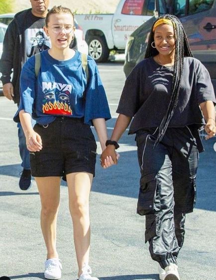 Zahara Jolie-Pitt with her best friend Millie Bobby Brown